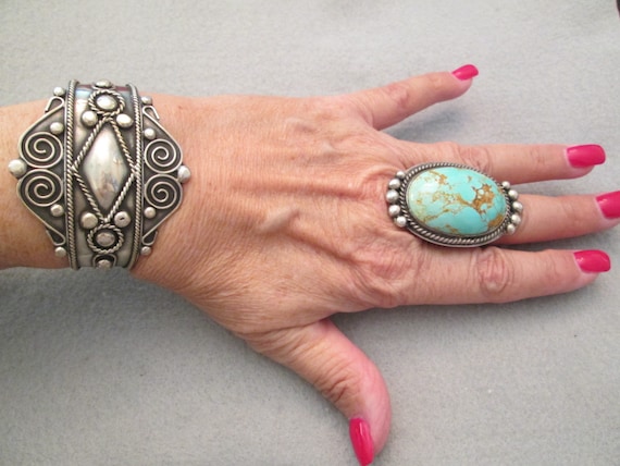 6.5 Wrist Vintage Native American Navajo Cripple Creek Turquoise Sterling Silver Bracelet 6.5 Wrist Vintage Native American Navajo Cripple Creek Turquoise Sterling Silver Bracelet