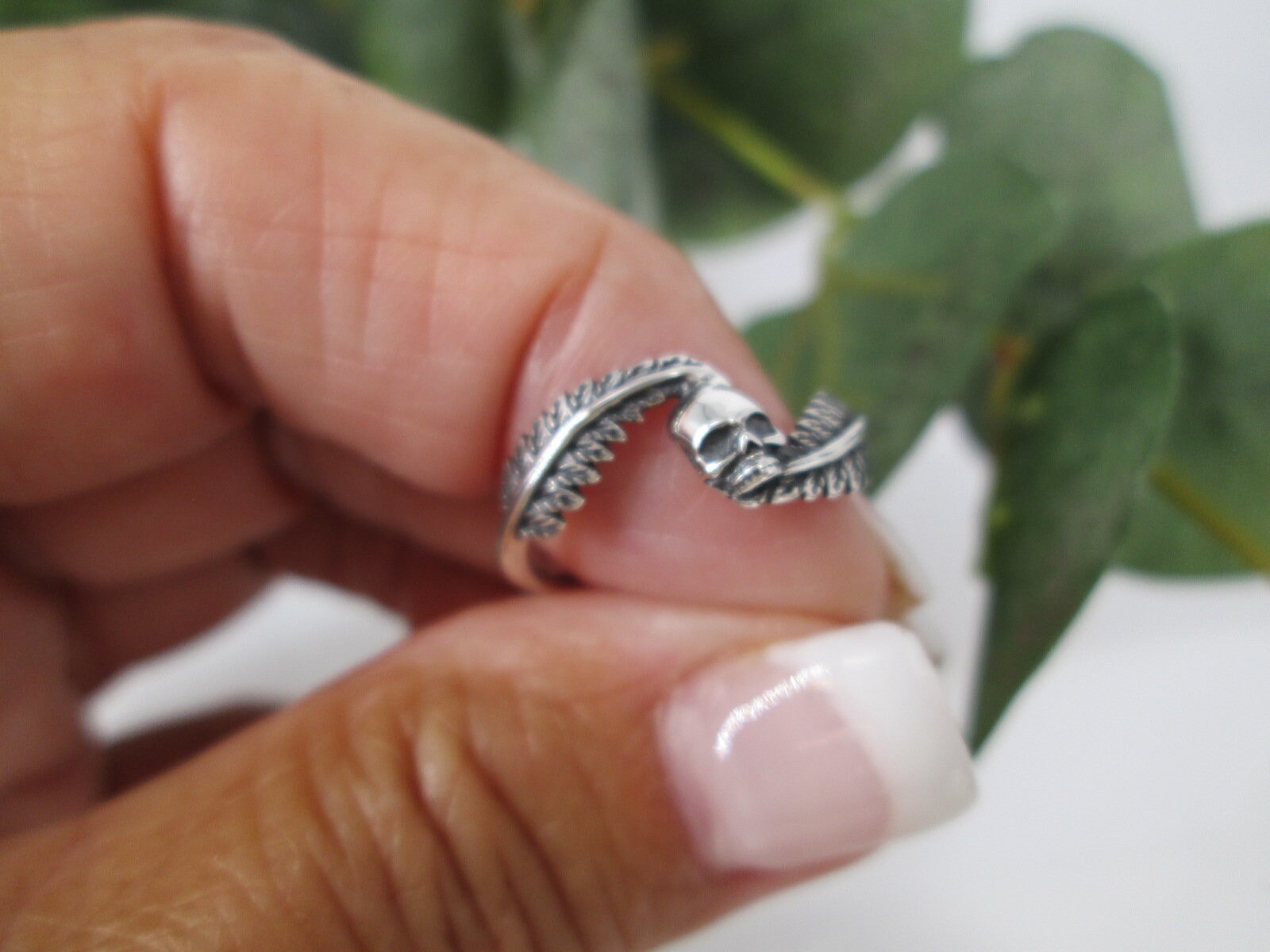 Sterling Silver SKULL Ring>skull With Feathers Ring,skull and 