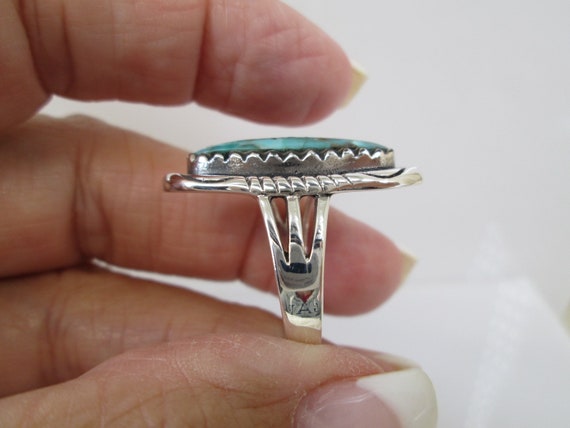 Long Genuine TURQUOISE Ring>925 Sterling Silver T… - image 3