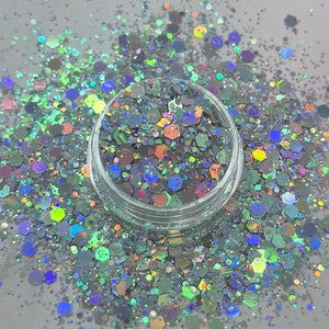 STARGAZING Purpurina plateada holográfica, Chunky Glitter Mix /. Purpurina corporal / Arte de uñas, Purpurina para vasos, Resina, Purpurina artesanal