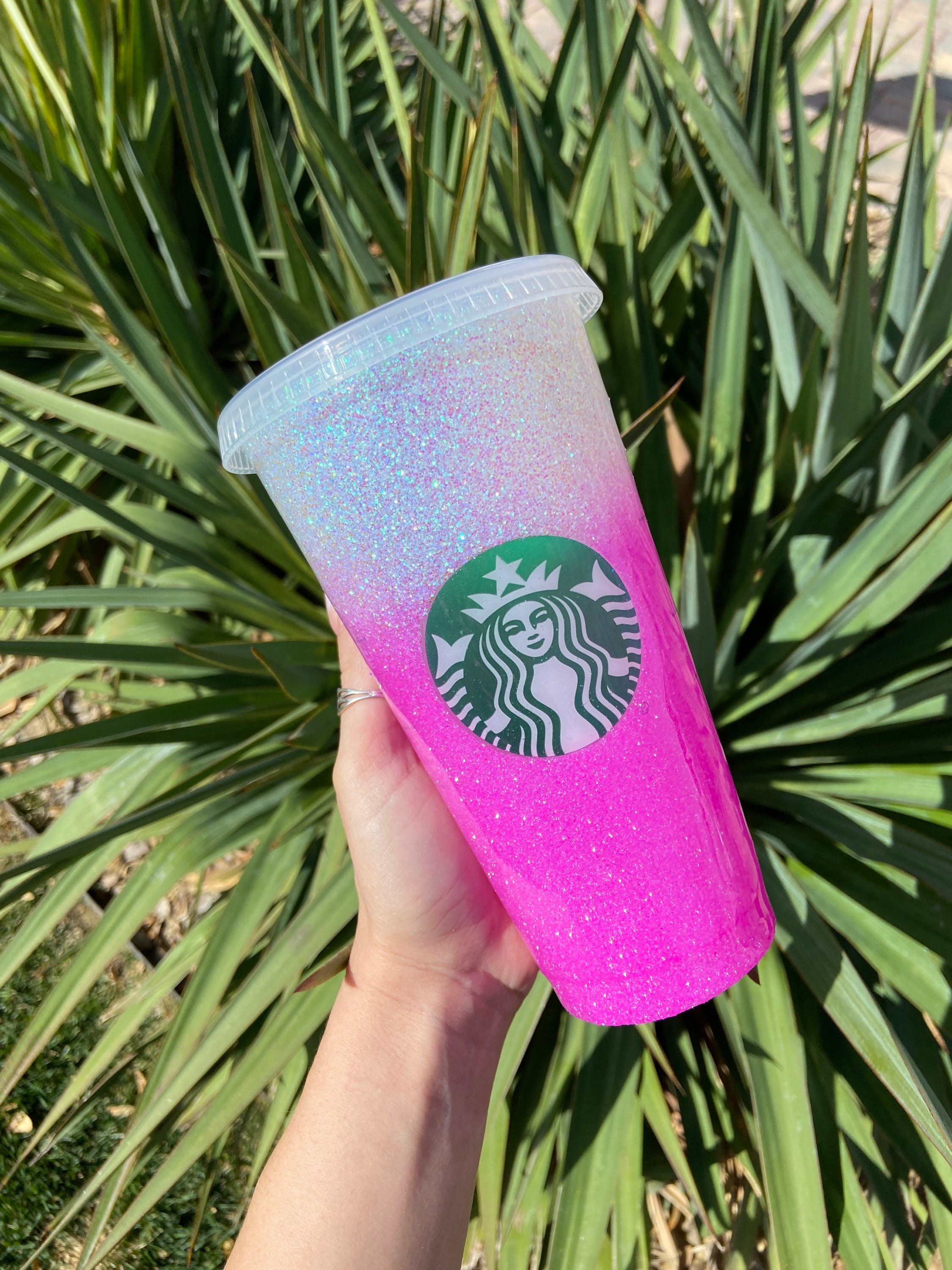 Hot Pink Ombré Glitter Cup / Starbucks Glitter Cup / Epoxy Etsy