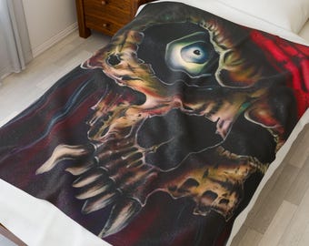 Skull Pirate Eye Artwork Velveteen Plush Blanket | Gothic  Throw