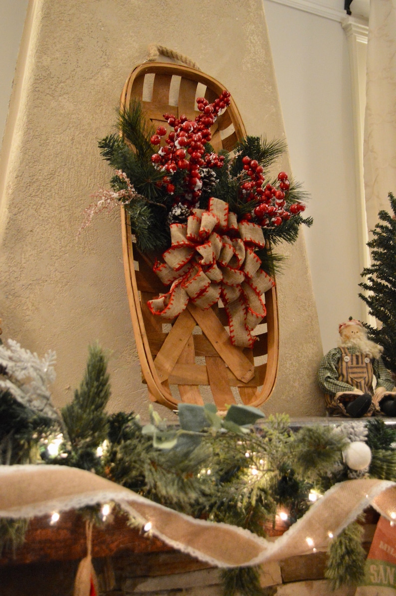 Extra Large Farmhouse Brown Tobacco Basket / Christmas
