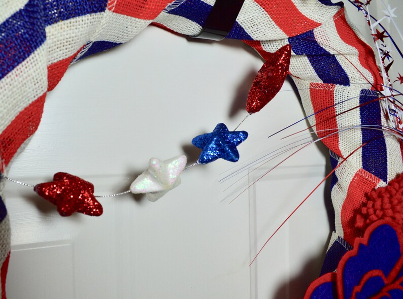Burlap Fourth Of July Wreath 4th Of July Decor Felt Flower Stars and Stripes Door Hanger Retro Wall Decor Red White and Blue