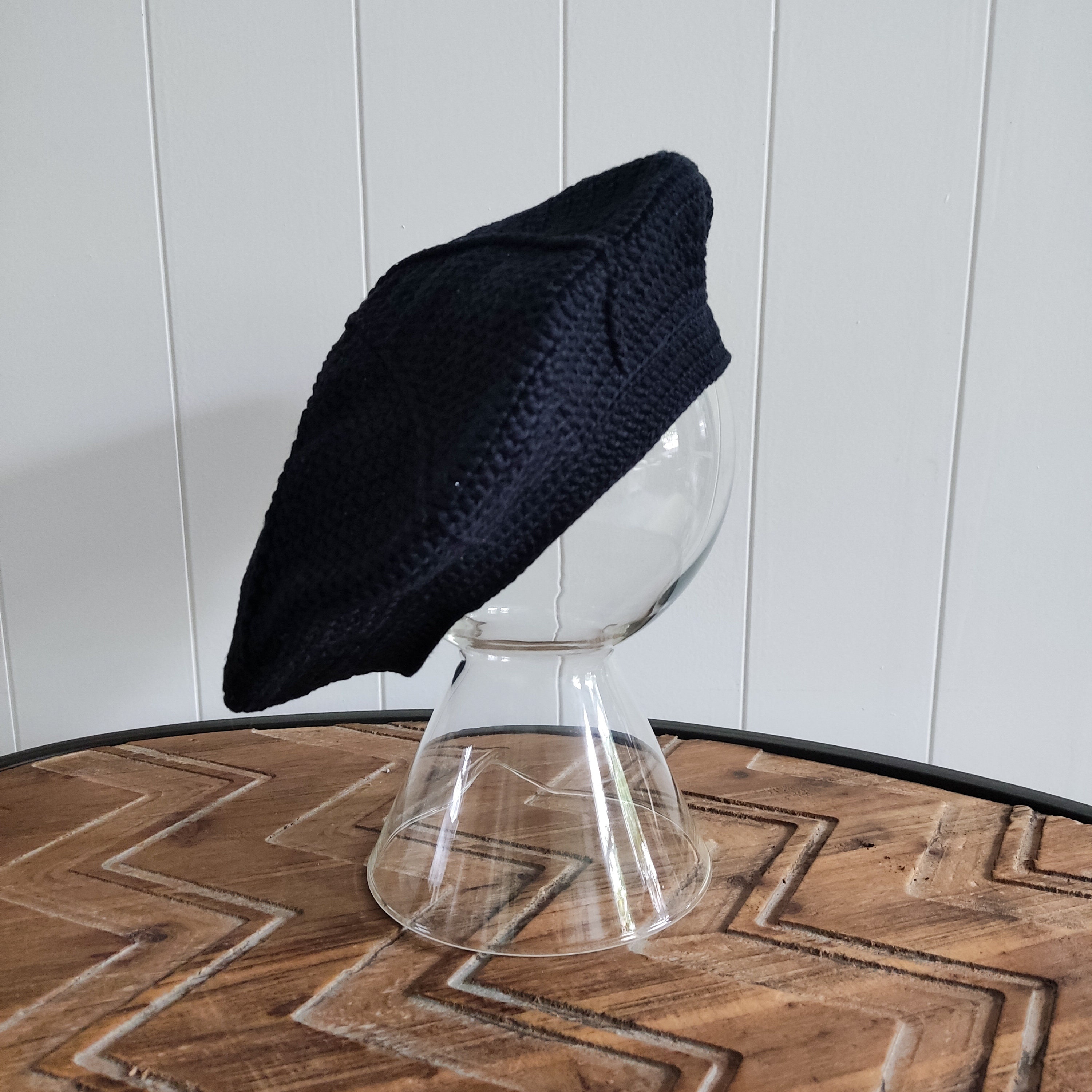 Black Crochet Beret – Handmade Cotton Hat – Women Beret  display picture 1