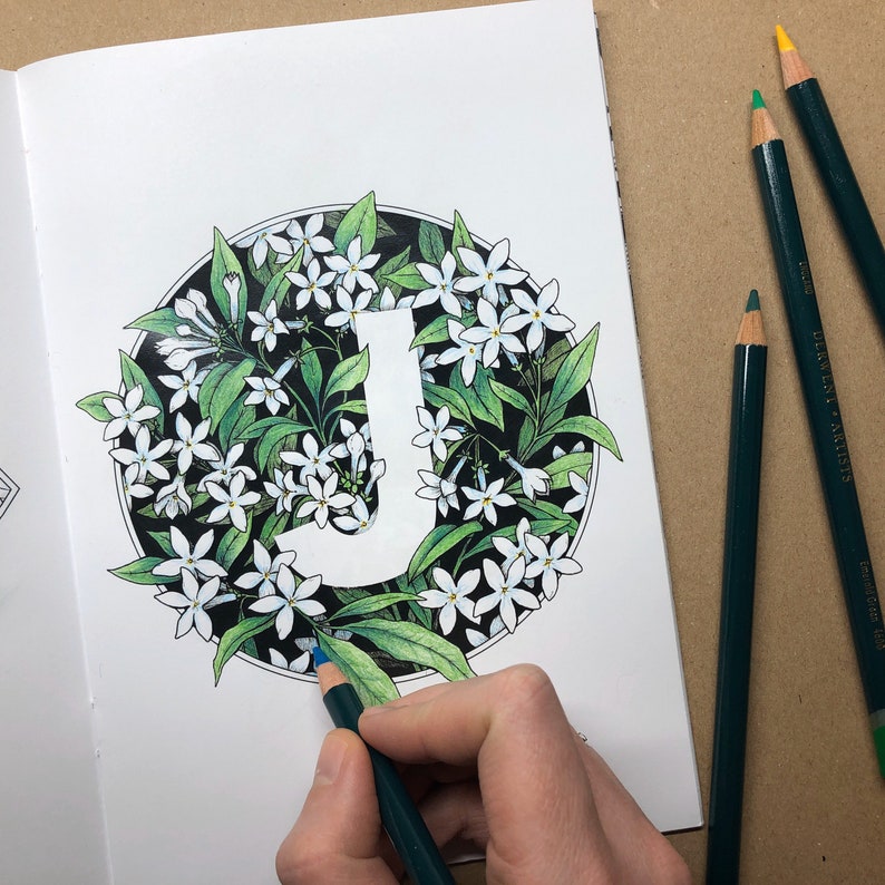 Download A5 36 page zine/colouring book Botanical typography 2019 | Etsy