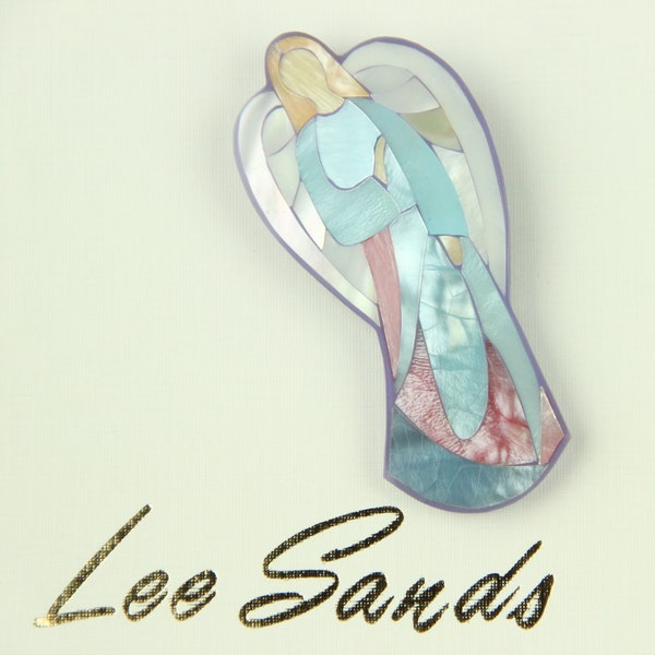 Lee Sands MOP Shell Inlay Guardian Angel Pendant PIN BROOCH