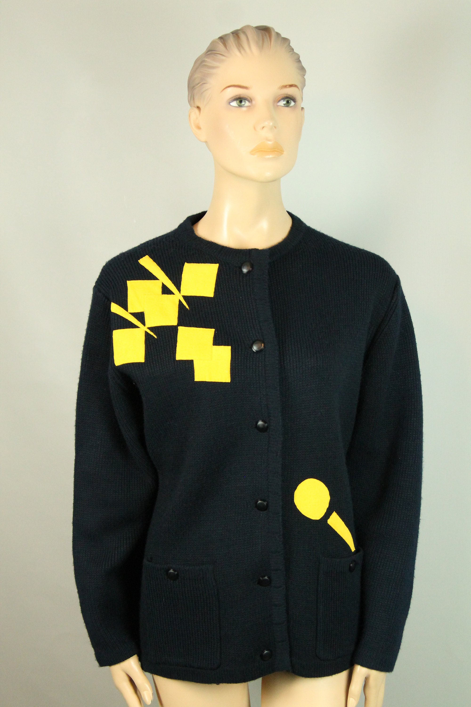 Vtg MARK FORE STRIKE Pop Art Novelty Knit Sweater Cardigan Etsy UK
