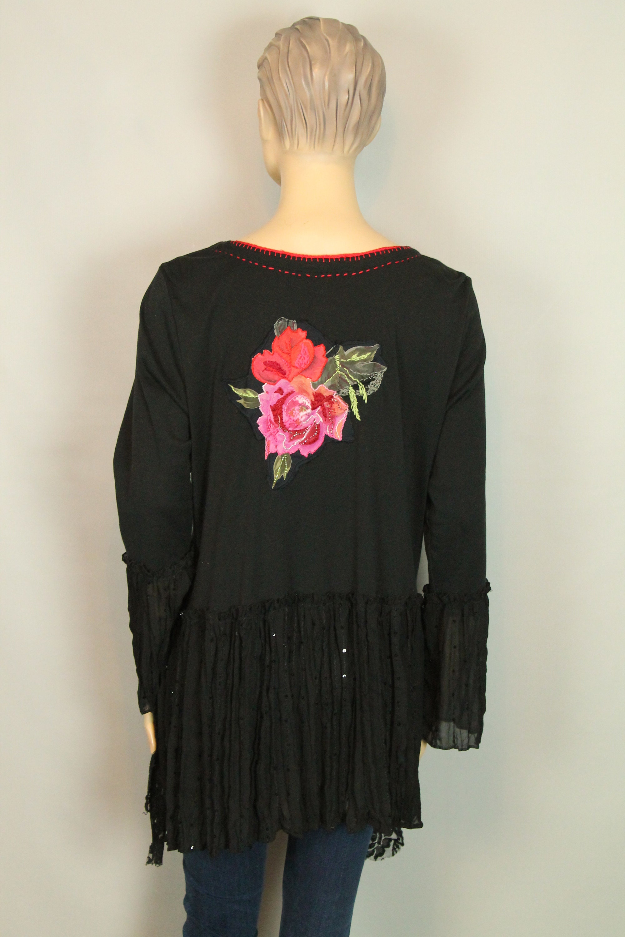 Vintage Art  Patchwork Lace Cotton And Linen Shirt