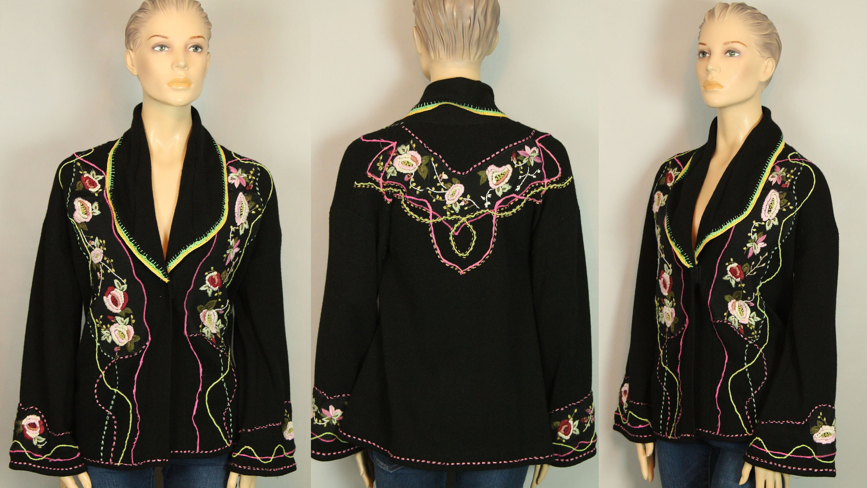 未使用　ARTISAN embroidery wool jacket black 未使用ARTISAN embroidery wool jacket black