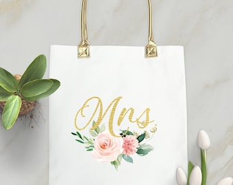 Gold handle MRS Tote Bag-Rose Gold MRS Bride tote bag-Bridesmaid Tote Bag-Bridal Party Bag-Personalized Bridesmaid Bags-Bridal Party gift