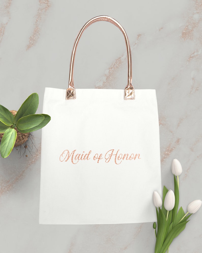 Rose Gold handle Tote Bag-Bride tote bag-Bridesmaid Tote Bag-Bridal Party Bag-Personalized Bridesmaid Bags-Bridal Party gift-Bridesmaid Gift