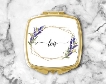 Gold compact mirror-Lavender Bridesmaid Gifts-Bridal Mirrors-Bridal shower favor-compact mirror-personalized compact mirror-pocket mirror