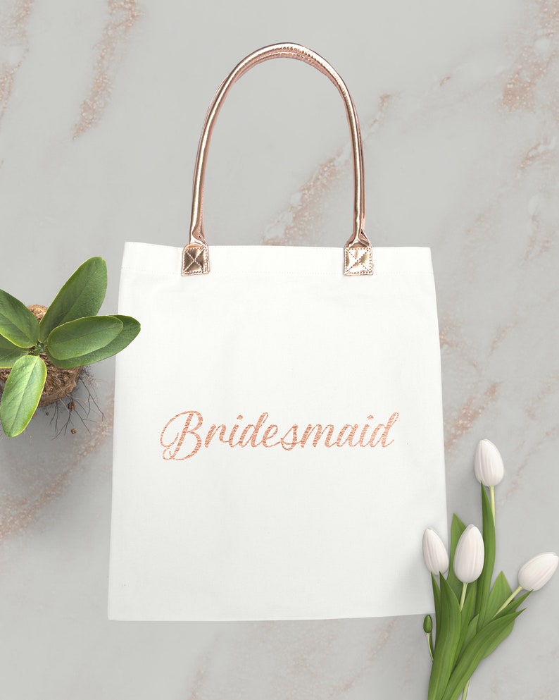 Rose Gold handle Tote Bag-Bride tote bag-Bridesmaid Tote Bag-Bridal Party Bag-Personalized Bridesmaid Bags-Bridal Party gift-Bridesmaid Gift