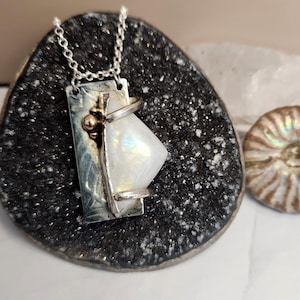 Artisan Gold and Silver Moonstone Necklace, Handcrafted, Mixed Metals