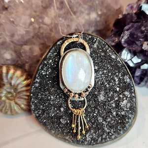 Artisan Gold and Silver Moonstone Necklace, Handcrafted, Mixed Metals