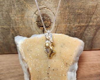 Artisan Brutalist Bubble Silver and Gold Pendant Necklace, Handmade