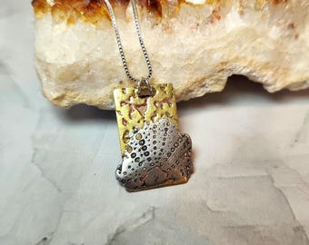 Handmade Oceanic Coral Pendant Necklace – Handmade Artisan Mixed Metals Sterling Silver, Boho Statement