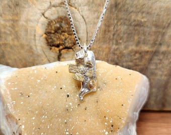 Handmade Artisan Flower Brutalist Gold and Silver Pendant Necklace