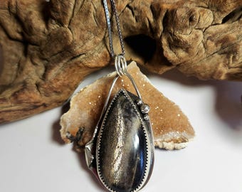 Black Moonstone Sterling Silver Pendant, Boho Statement Necklace, Artisan Jewelry