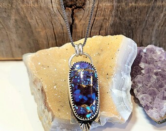 Purple Mohave Turquoise Pink Opal Sterling Silver Pendant Necklace, Boho Gemstone Jewelry