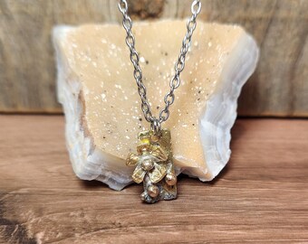 Artisan Flower Gold and Silver Spring Pendant Necklace, Handmade