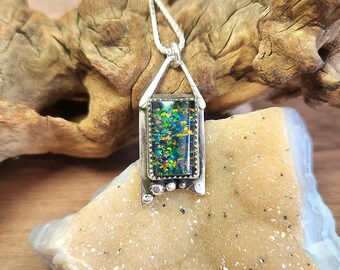 Handmade Opal Quartz Doublet Pendant Necklace – Sterling Silver Boho Statement Jewelry