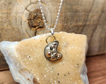 Crescent Moon Pendant Necklace – Handmade Sterling Silver Brass Boho Statement Jewelry