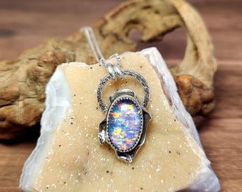 Opal Quartz Doublet Pendant Necklace – Handmade Sterling Silver Artisan Jewelry, Boho Statement Gift