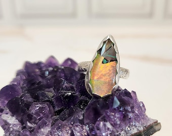 Monarch Opal Adjustable Ring – Handmade Sterling Silver Artisan Floral Band, Boho Statement Gift