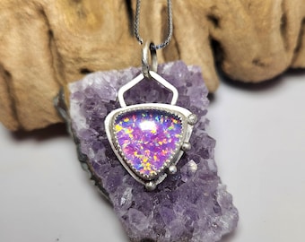 Opal Quartz Doublet Pendant Necklace – Handmade Sterling Silver Artisan Jewelry, Boho Statement Gift
