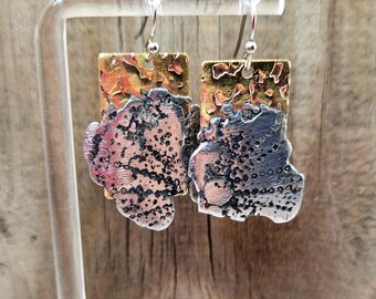 Handmade Mixed Metal Coral Statement Earrings – Sterling Silver, Brass Boho Jewelry
