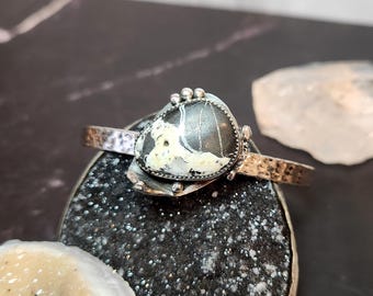 Sterling Silver, White Buffalo Artisan Cuff Bracelet, Handcrafted