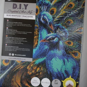 Crystal Art Large Framed Kit - Blue Rapsody Peacocks - Tumbleweed Toys