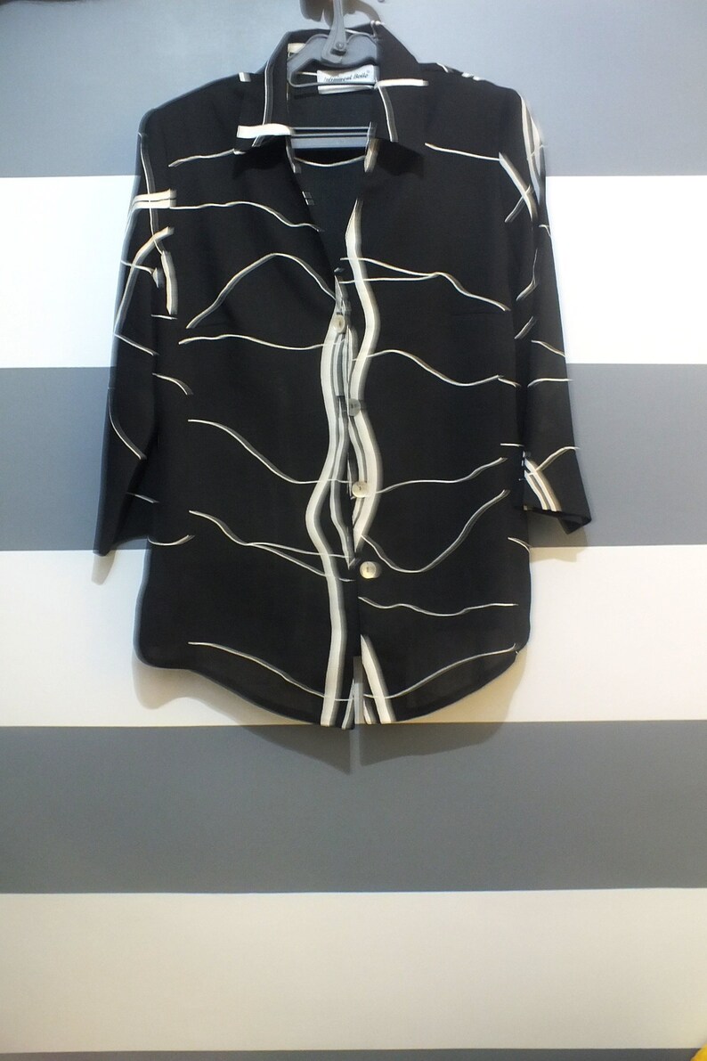 French vintage Vintage Blouse Infiniment Belle Paris black white shirt Vintage shirt 90s blouse