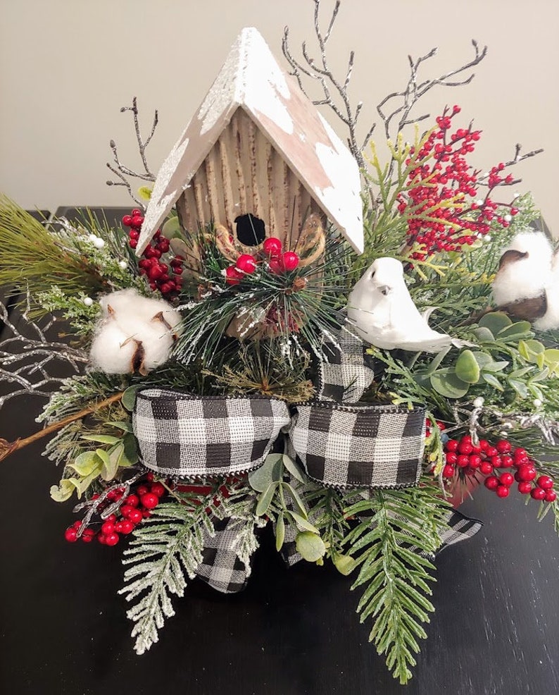 Birdhouse Floral Centerpiece Birdhouse Arrangement with White Etsy