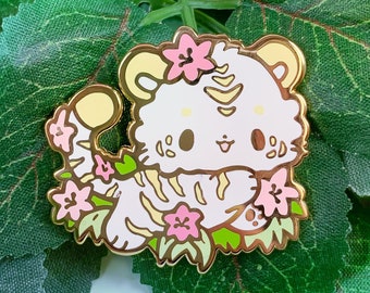 Tigerlily Tiger Pink Enamel Pin | Cute Kawaii Cat Pin, Floral Tiger Lapel Pin, White Bengal Tiger, Pastel Flower Kitty