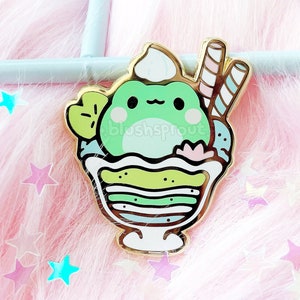 Frog Parfait Enamel Pin | Kawaii Froggy Dessert Lapel Pin, Cute Pastel Ice Cream Yogurt, Kidcore Frog Gift