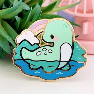 Loch Ness Monster Cute Cryptid Enamel Pin | Nessie Pin, Kawaii Mythical Creature, Pastel Chibi Dinosaur Gift