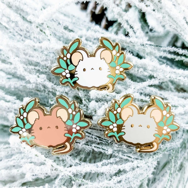 MINI PIN: Mistletoe Mouse Enamel Pin | Small Filler Pin Kawaii Cute Christmas Holiday Pin