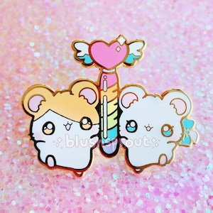 Hamtaro Ham-Ham Heartbreak Enamel Pin | Cute Kawaii Tottoko Hamutaro Pin, Love Meter Anime Manga Chibi Cartoon Lapel Pin