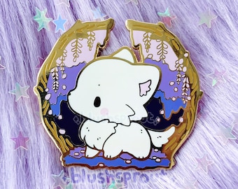 Wisteria Wolf Enamel Pin | Cute Kawaii Purple Violet Floral White Hard Enamel Pin