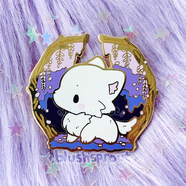 Wisteria Wolf Enamel Pin | Cute Kawaii Purple Violet Floral White Hard Enamel Pin