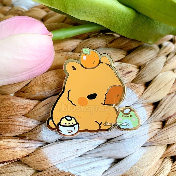 Capybara & Frogs Enamel Pin Kawaii Bath House Onsen Lapel Pin