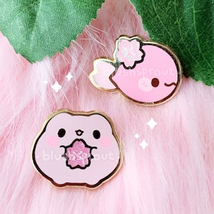 Mini Sakura Frog and Tadpole Glitter Enamel Pins | Kawaii Cherry Blossom Froggie Lapel Filler Pin, Pastel Pink Cute Frog Pin, Froggy Gift