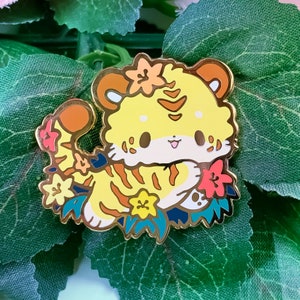 Yellow Tiger Tigerlily Flower Enamel Pin | Cute Floral Animal Kawaii Lapel Pin