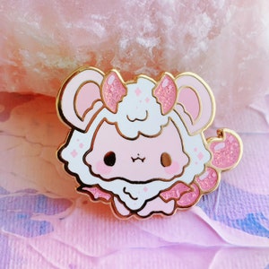 Kawaii Mythical Creature Manticore Enamel Pin | Glitter Cute Cryptid Pastel Pink Hard Enamel Lapel Pin