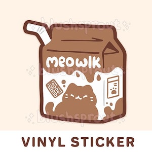 Meowlk Chocolate Milk Cat 3" Vinyl Sticker | Kawaii Cat, Food and Drink Kitten Car Laptop Decal