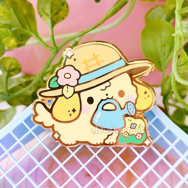 Garden Retriever Enamel Pin | Cute Yellow Golden Retriever Lapel Pin, Kawaii Pastel Doodle Puppy, Gardening Dog Gift