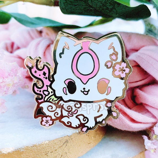 Okami Amaterasu Wolf Enamel Pin | Kawaii Cute Chibi Dog Fox Gold Pin, Anime Ammy Ookami Goddess Lapel Pin